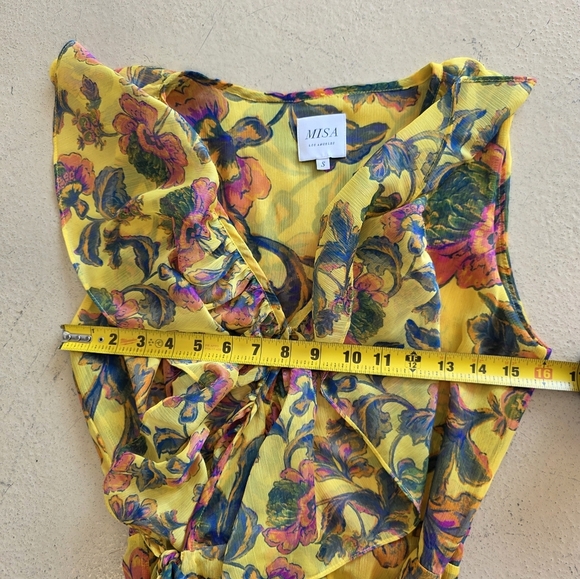 MISA Los Angeles Women's Yellow Floral Self Tie Ilune Wrap Dress Size Small - Picture 7 of 7